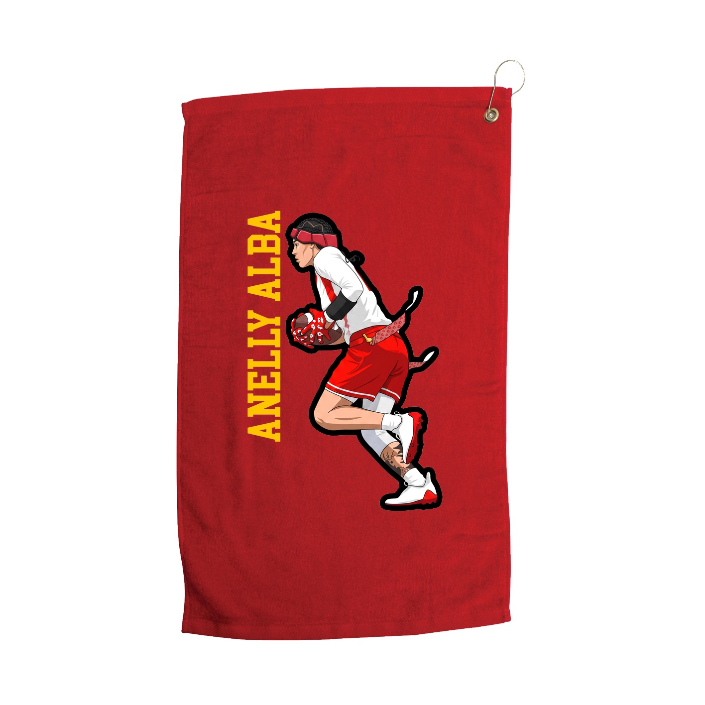 Golf Towel — Name Vertical in Red