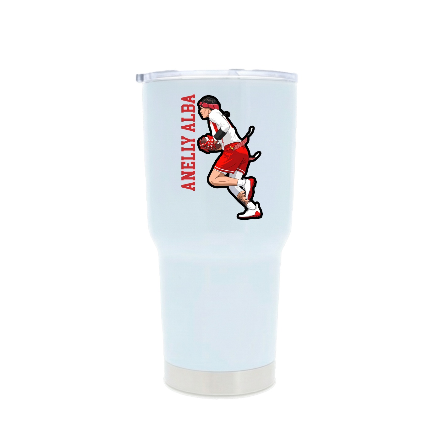 30oz Stainless Steel Tumbler — Name Vertical in White