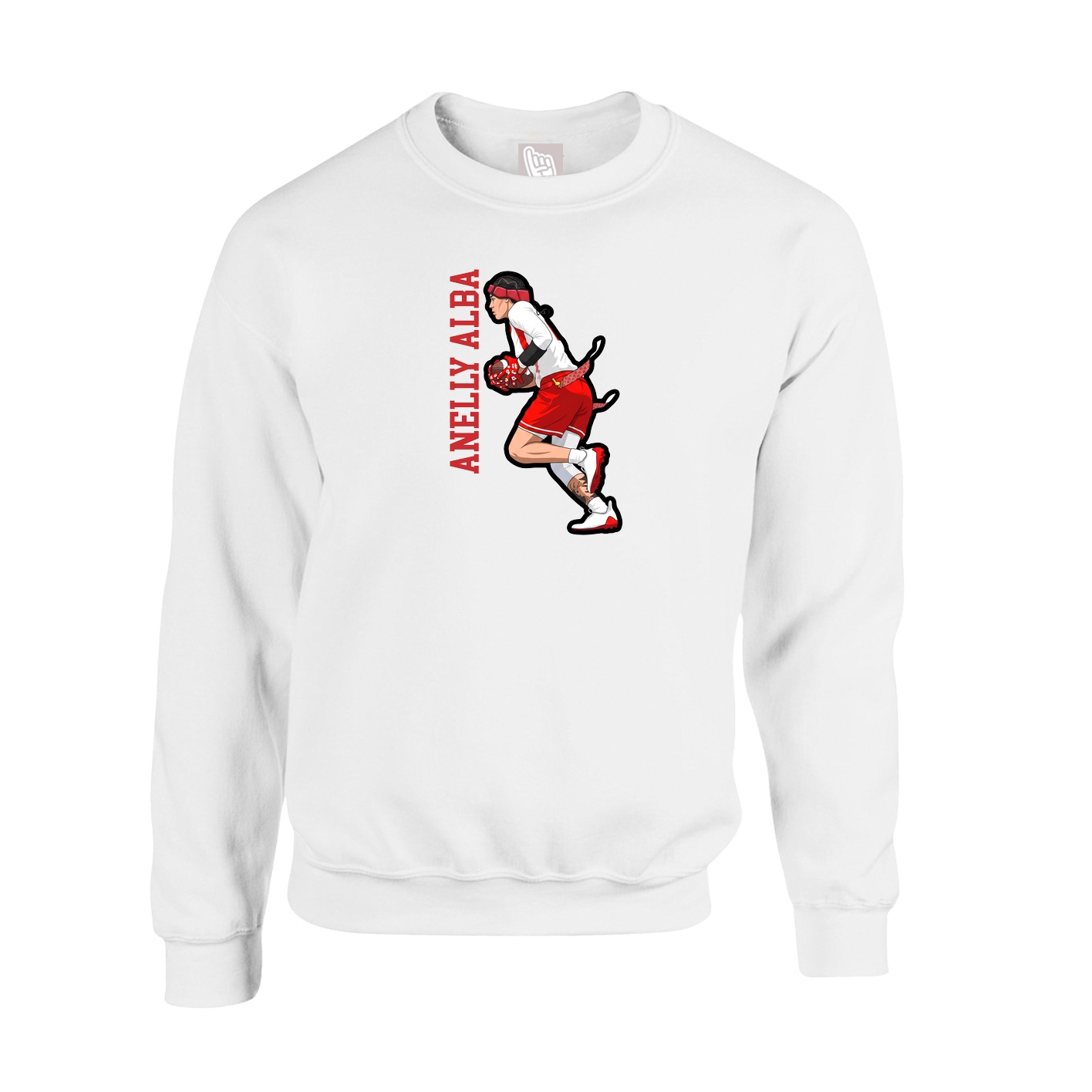 Fleece Crew — Name Vertical in White