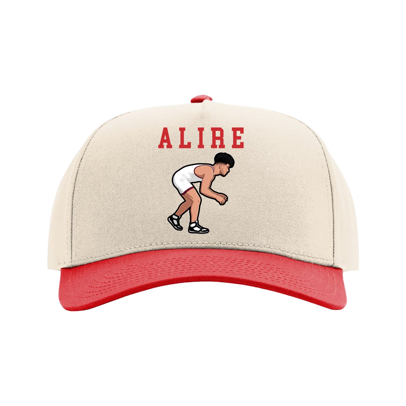 Full Fabric Five-Panel Champ Cap — Shirsey in Cream/Red