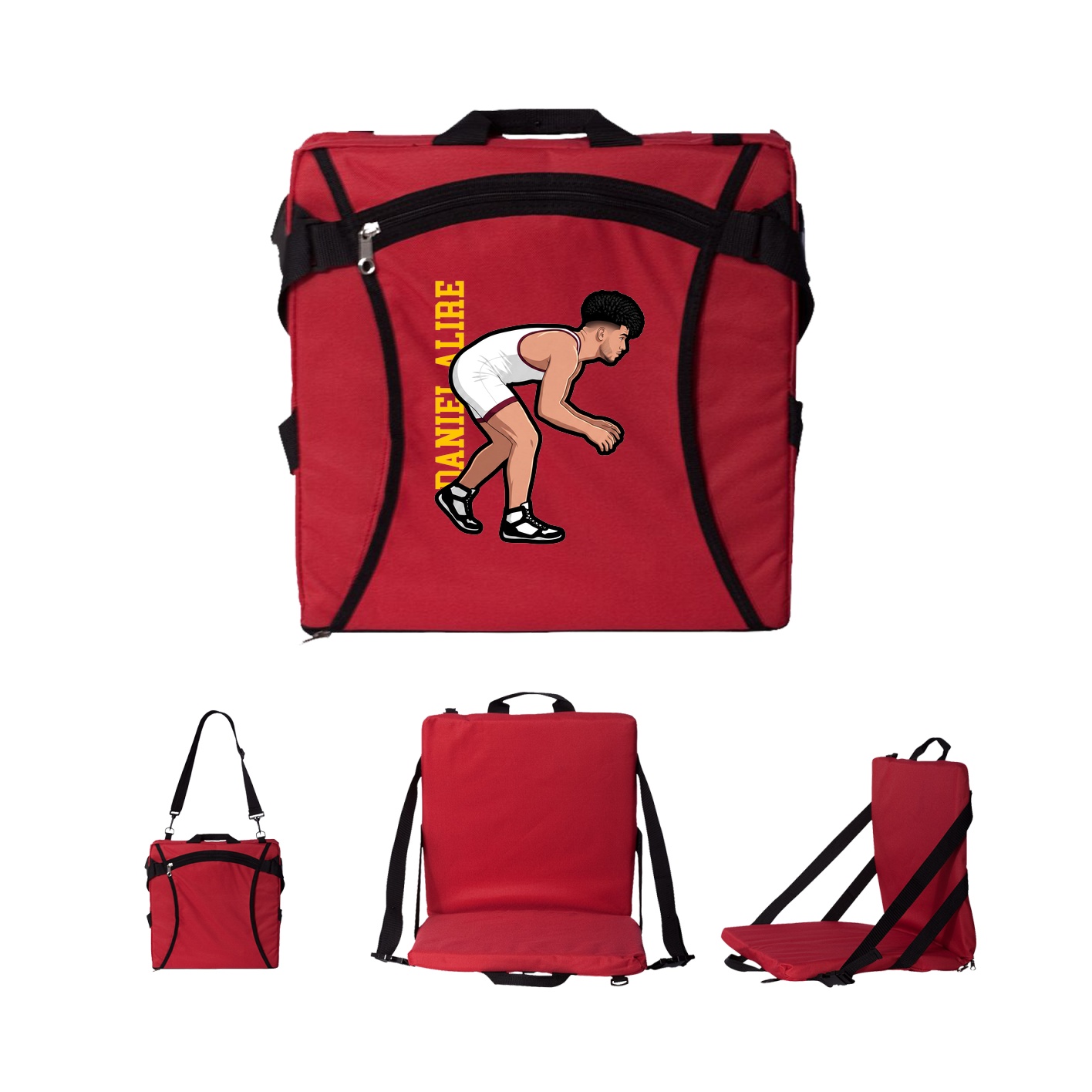 Folding Stadium Seat — Name Vertical in Red