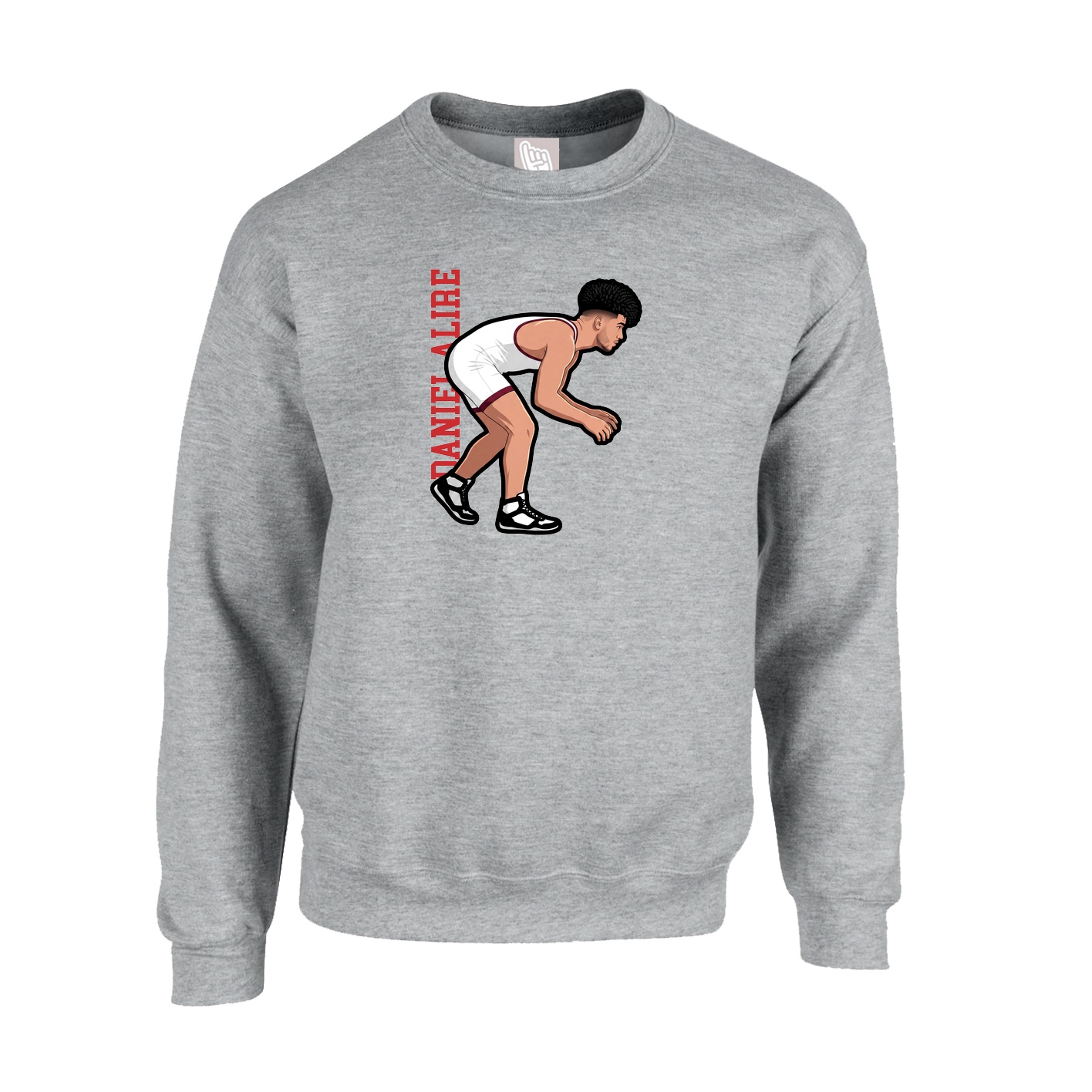 Fleece Crew — Name Vertical in Grey