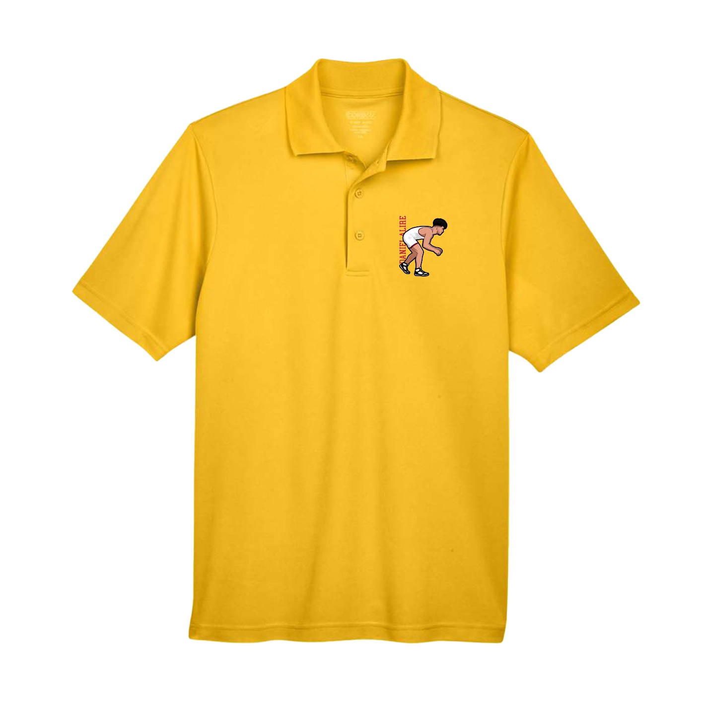 Performance Polo — Name Vertical in Gold