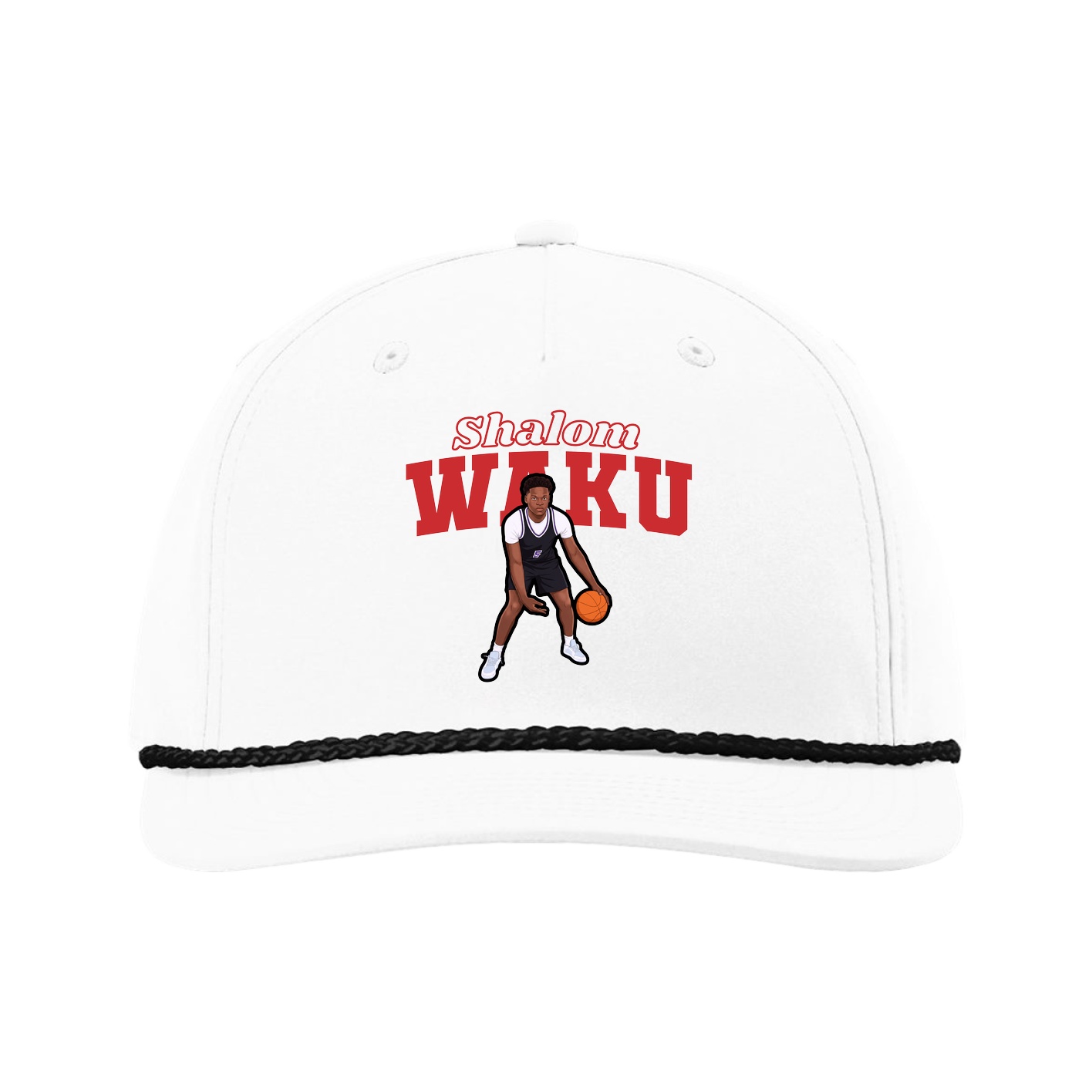 Five-Panel Classic Rope Cap — Name Arch in White
