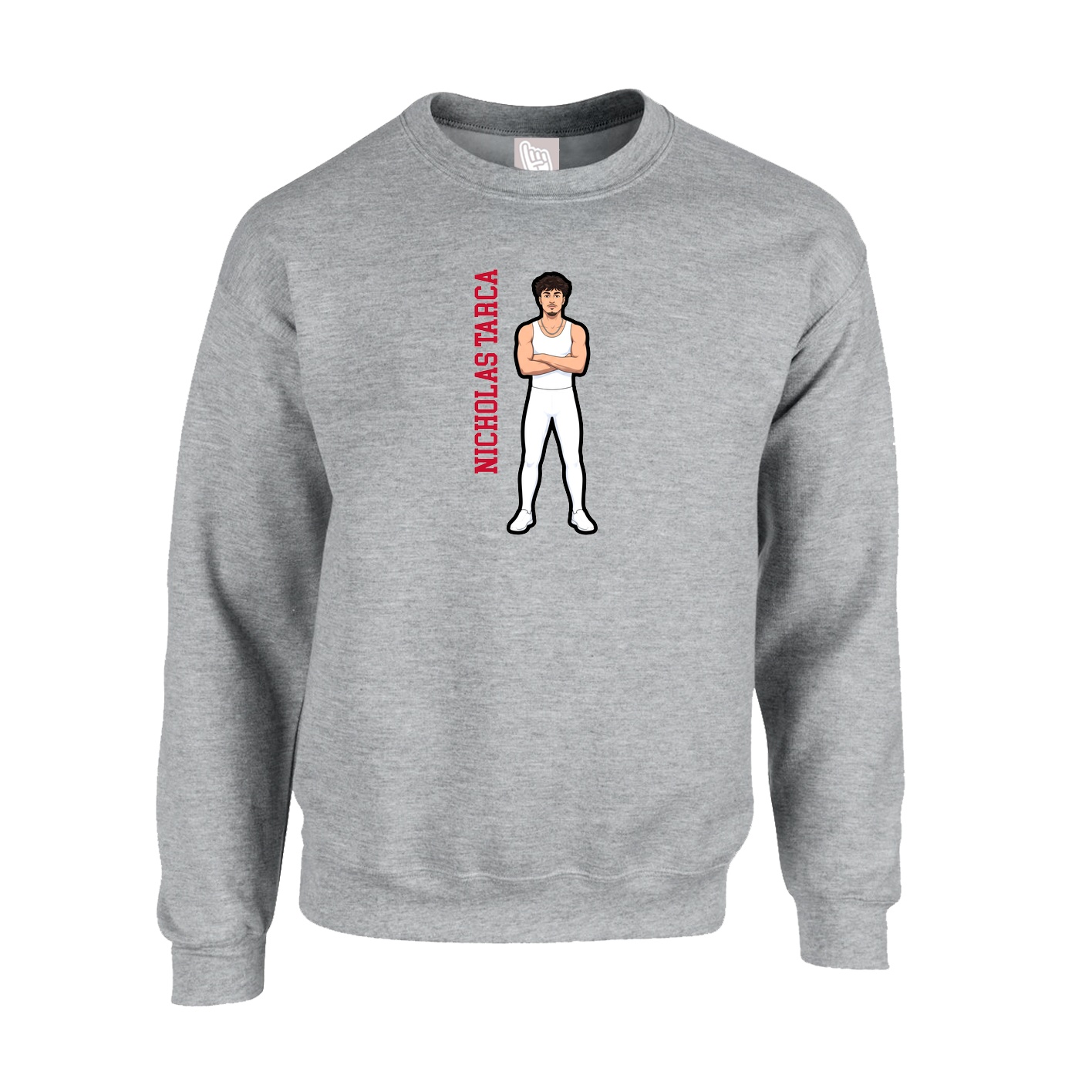 Fleece Crew — Name Vertical in Grey