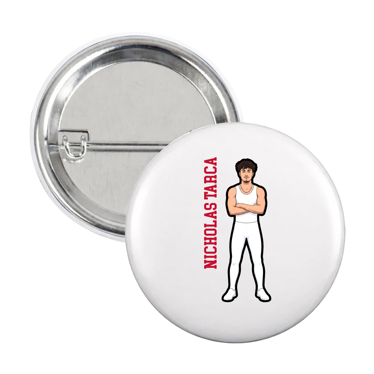Game Day Button — Name Vertical in White