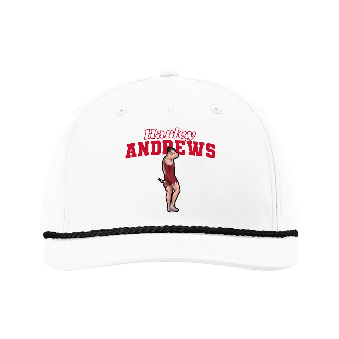 Five-Panel Classic Rope Cap — Name Arch in White