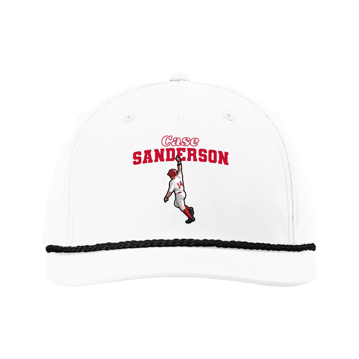 Five-Panel Classic Rope Cap — Name Arch in White