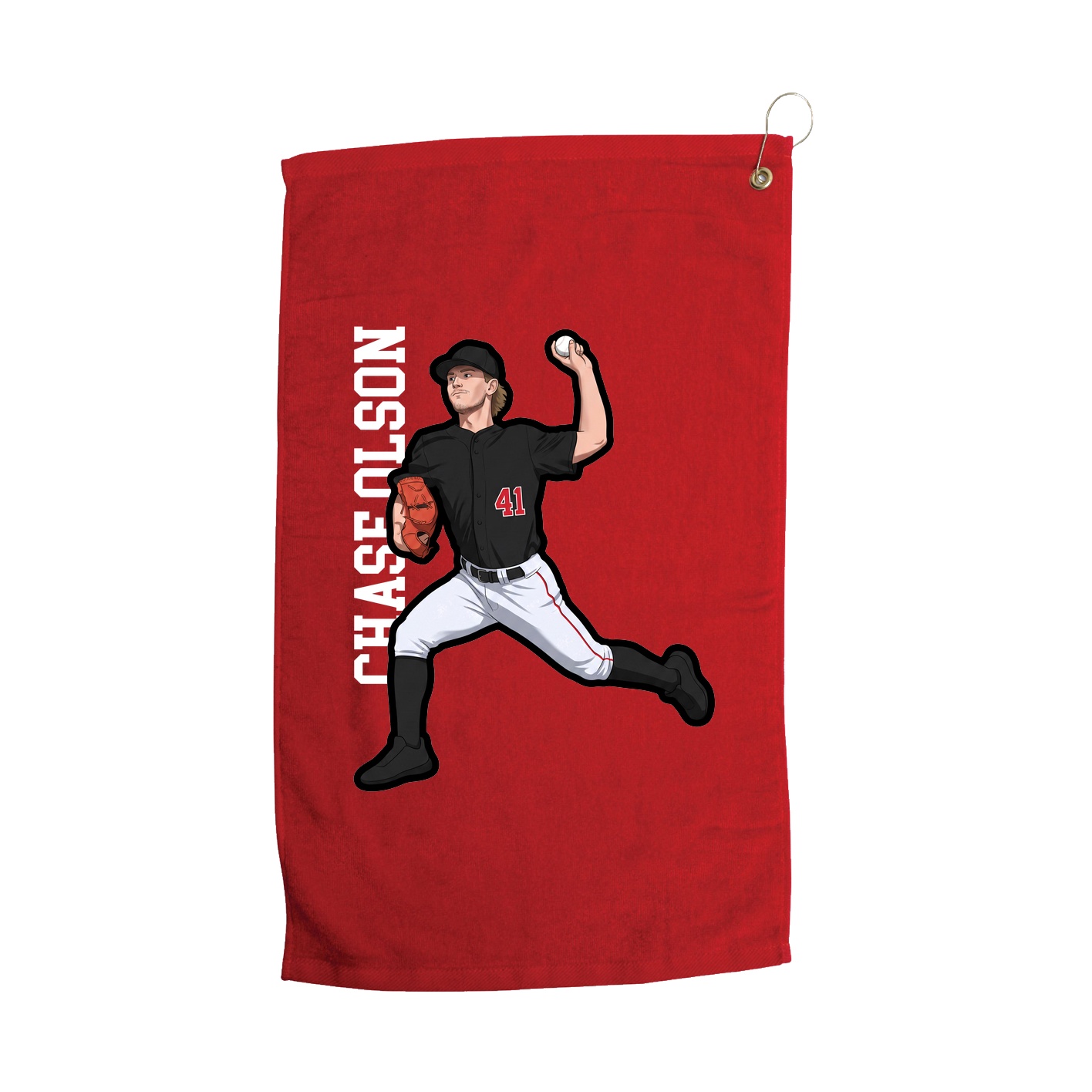 Golf Towel — Name Vertical in Red
