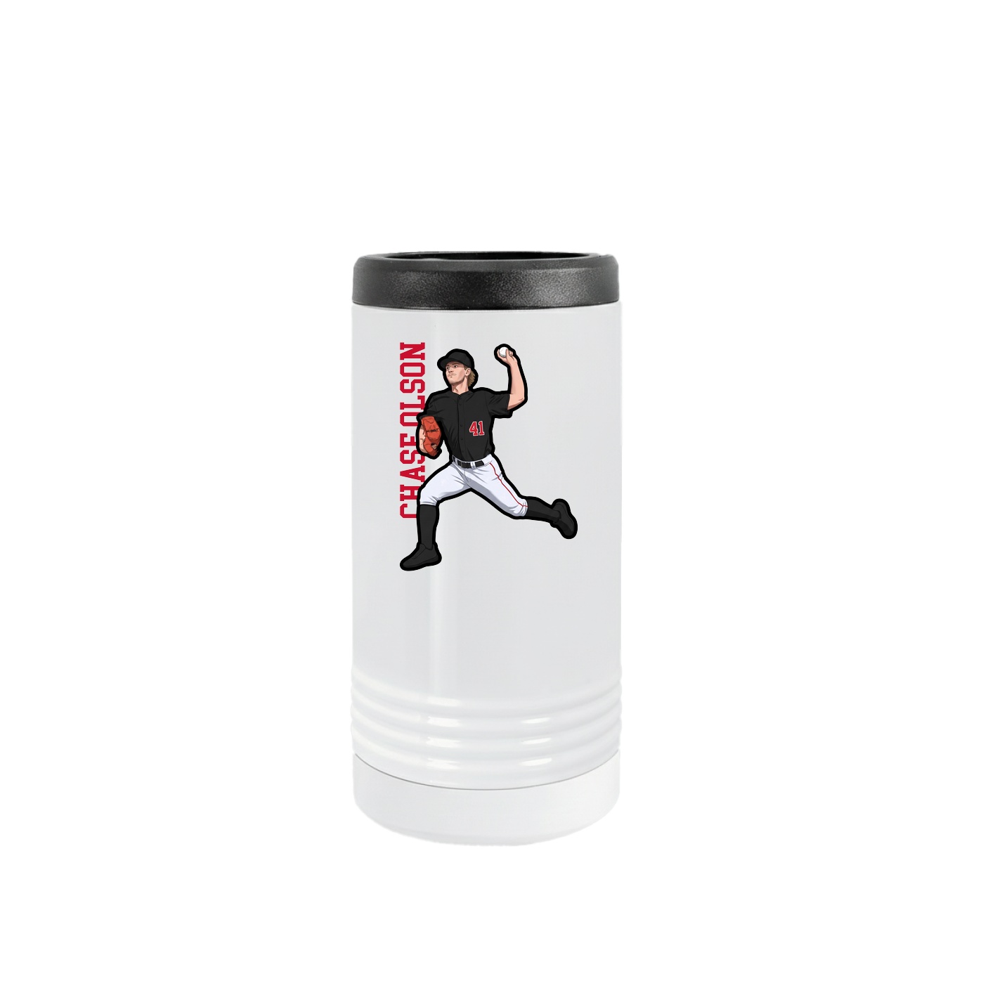 Slim Beverage Holder — Name Vertical in White
