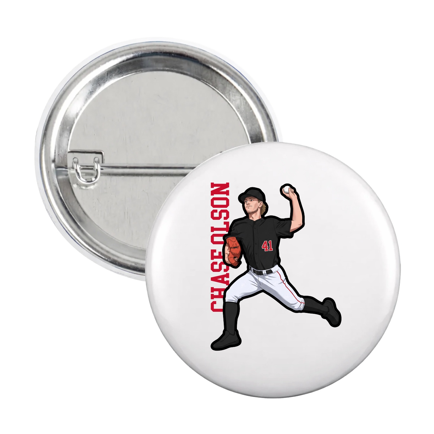 Game Day Button — Name Vertical in White