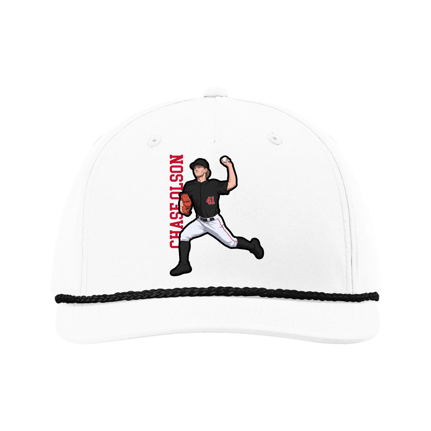 Five-Panel Classic Rope Cap — Name Vertical in White