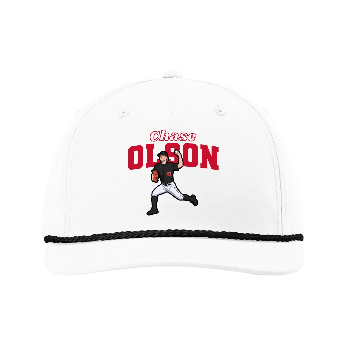 Five-Panel Classic Rope Cap — Name Arch in White