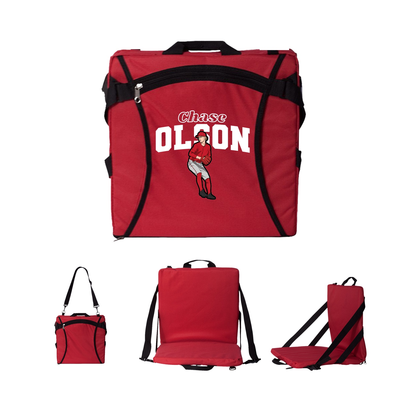 Folding Stadium Seat — Name Arch in Red