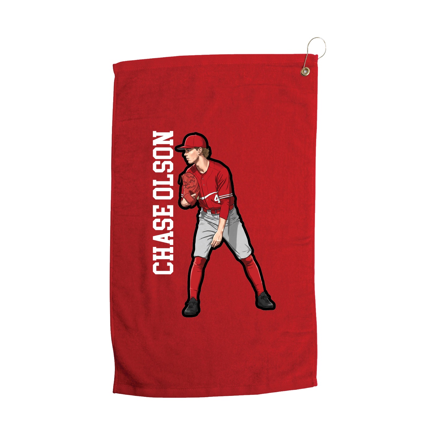 Golf Towel — Name Vertical in Red