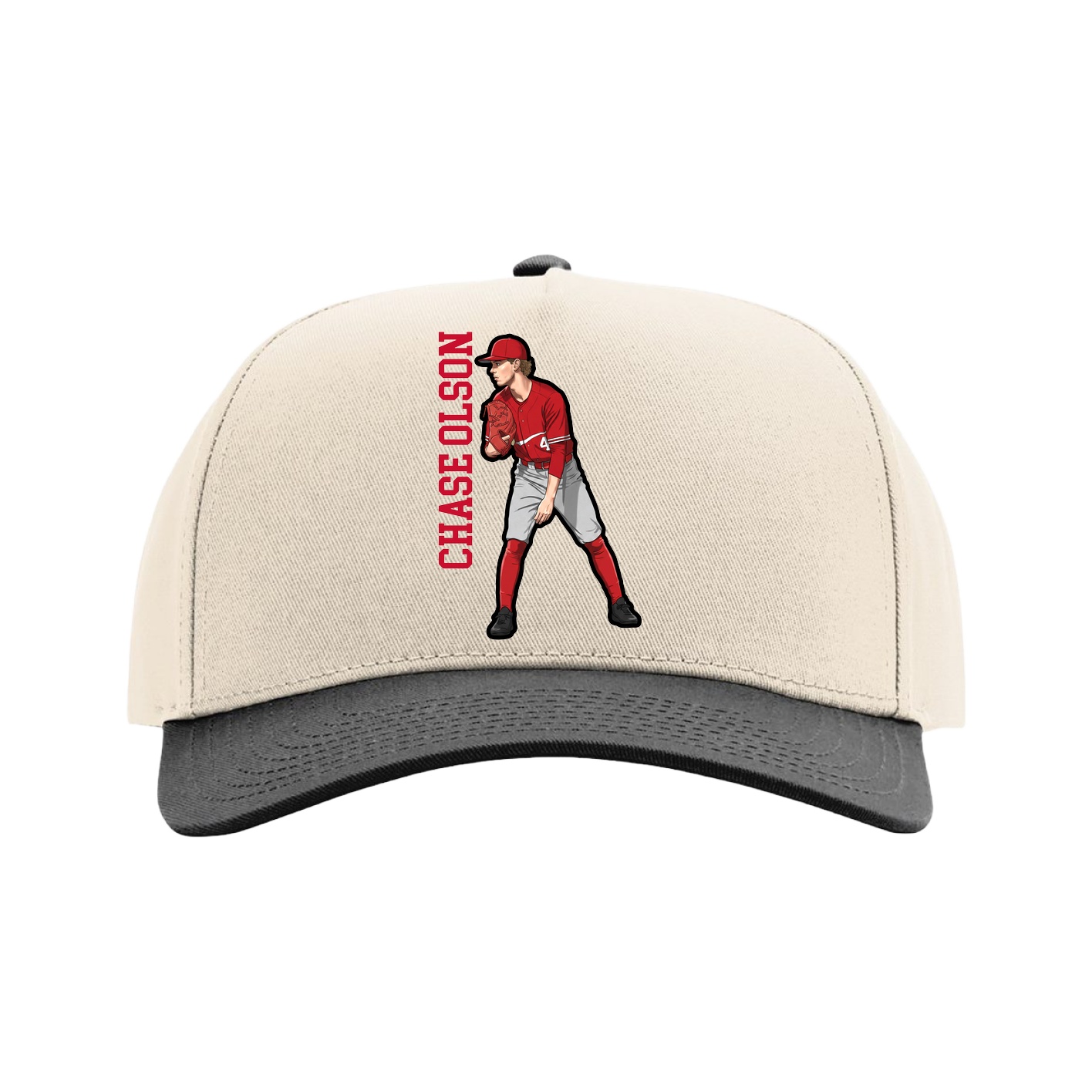 Full Fabric Five-Panel Champ Cap — Name Vertical in Cream/Black