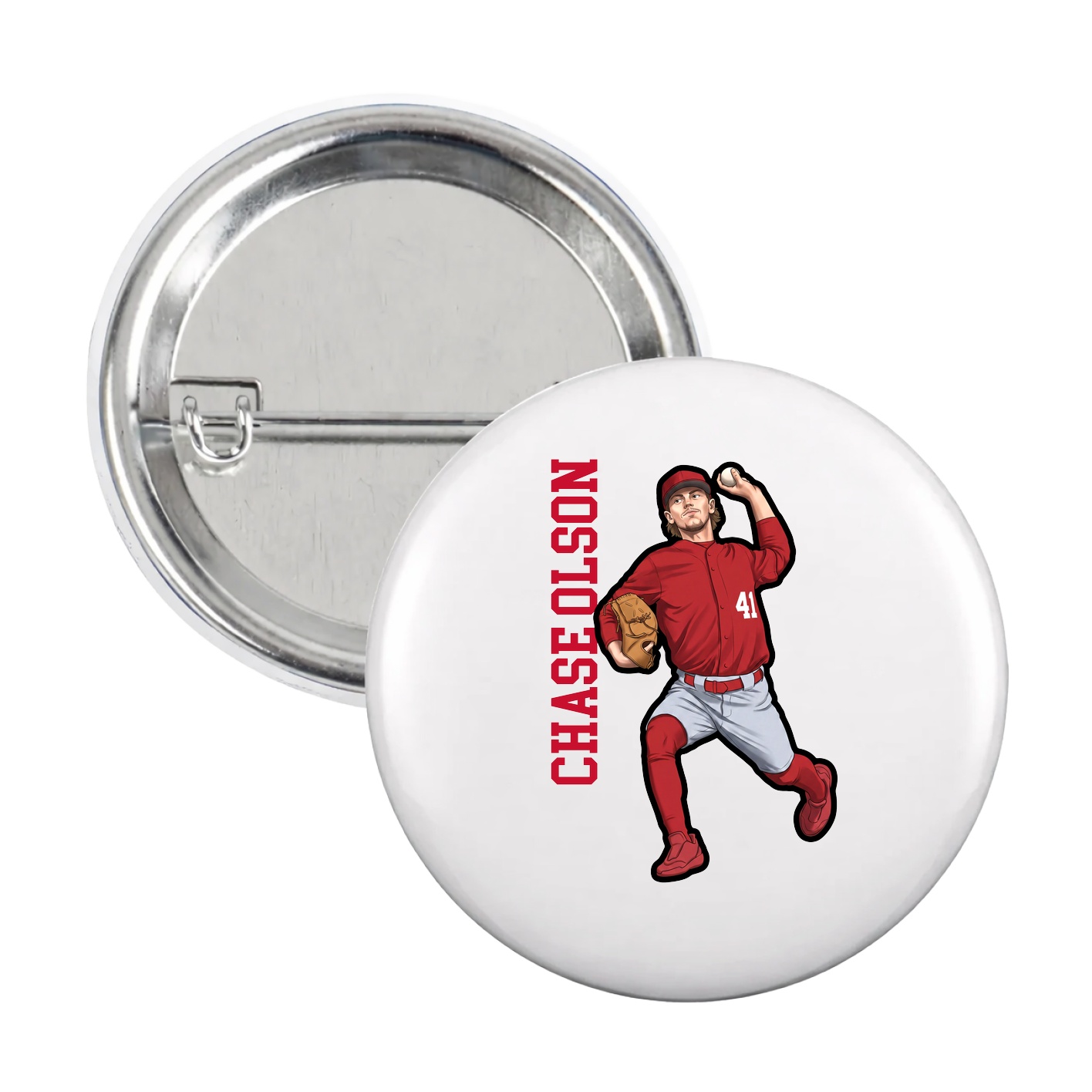 Game Day Button — Name Vertical in White