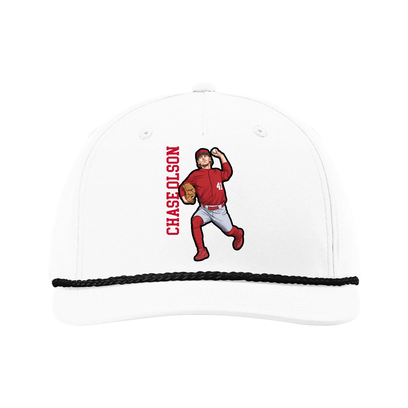 Five-Panel Classic Rope Cap — Name Vertical in White