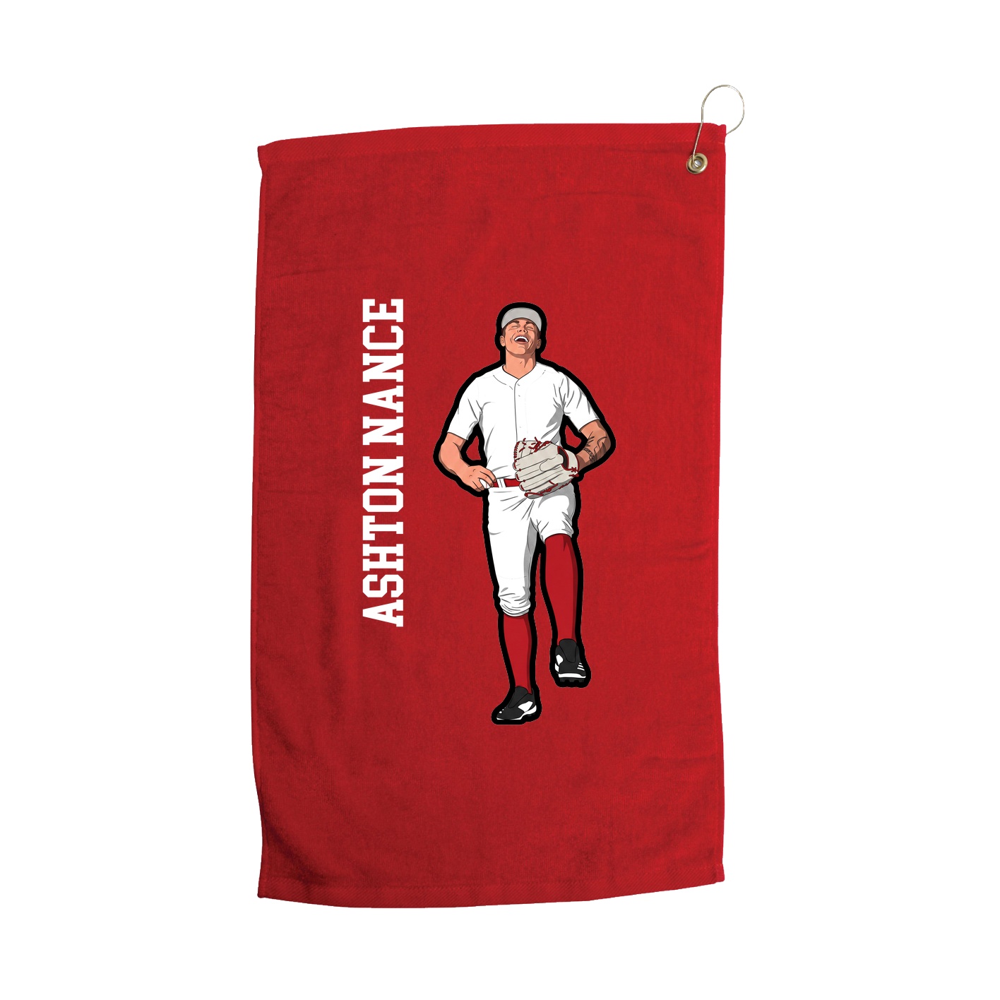 Golf Towel — Name Vertical in Red