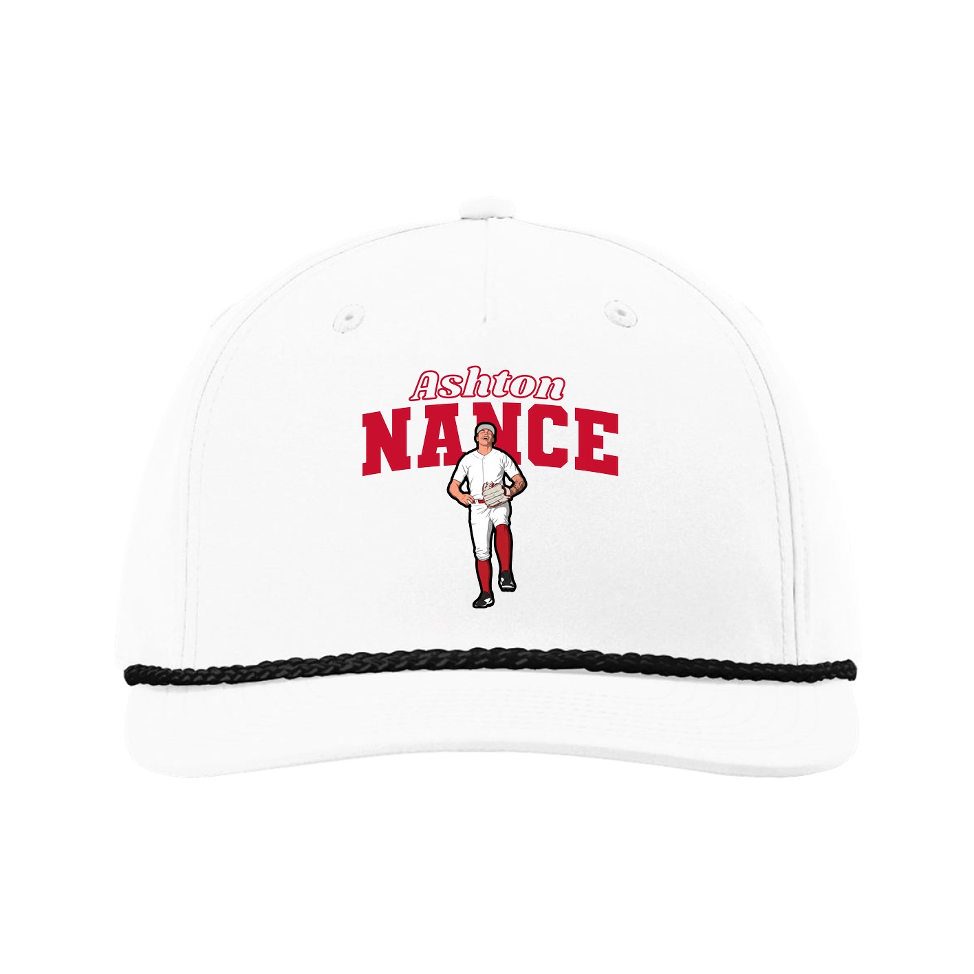 Five-Panel Classic Rope Cap — Name Arch in White