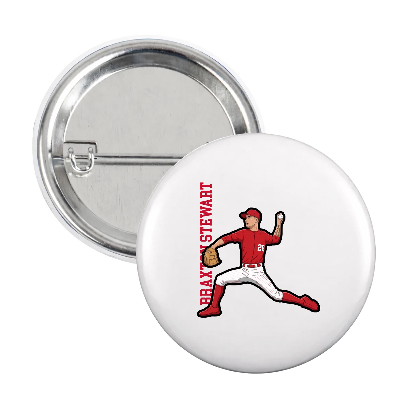 Game Day Button — Name Vertical in White
