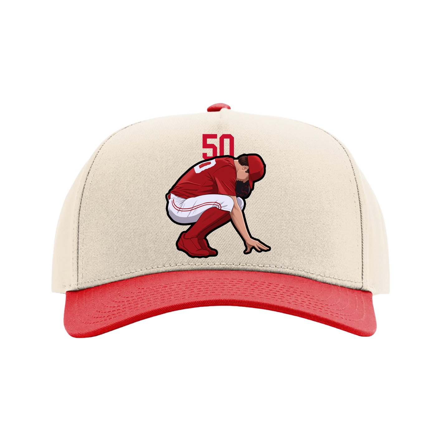 Full Fabric Five-Panel Champ Cap — Number Top in Cream/Red