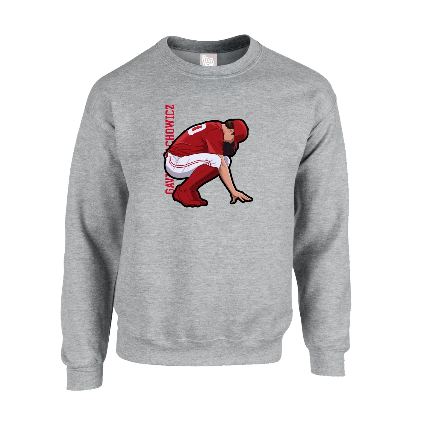 Fleece Crew — Name Vertical in Grey