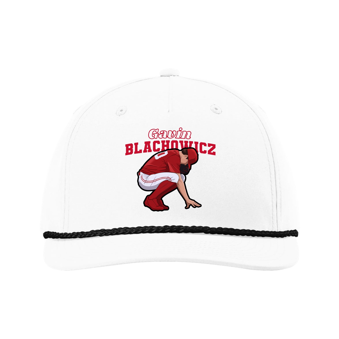 Five-Panel Classic Rope Cap — Name Arch in White