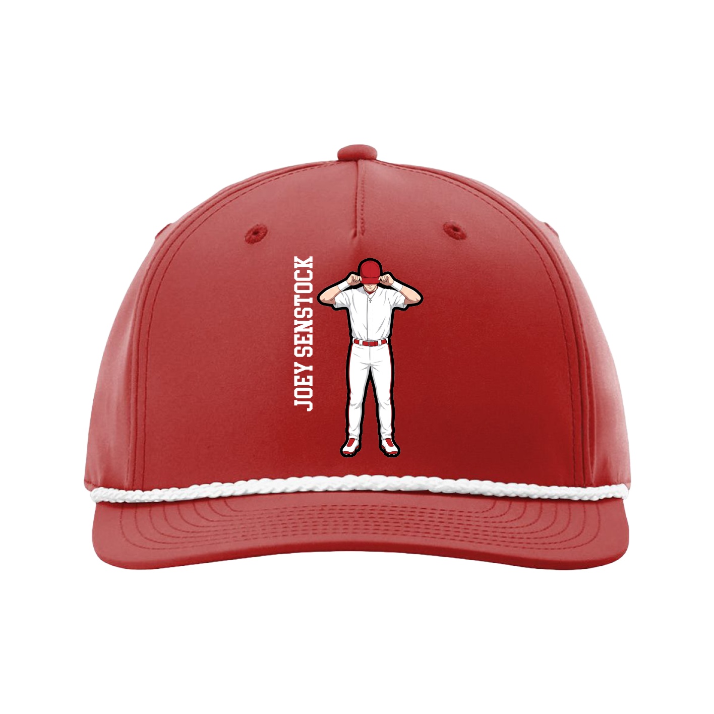 Five-Panel Classic Rope Cap — Name Vertical in Red
