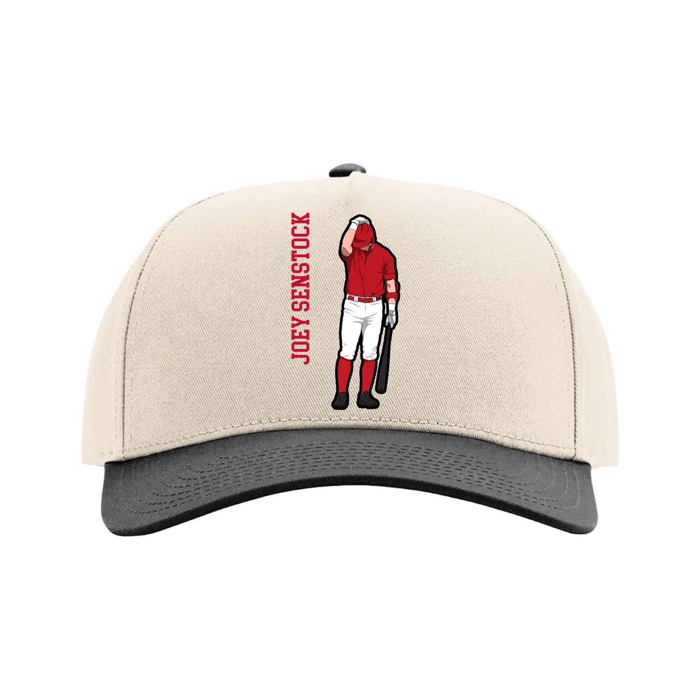 Full Fabric Five-Panel Champ Cap — Name Vertical in Cream/Black