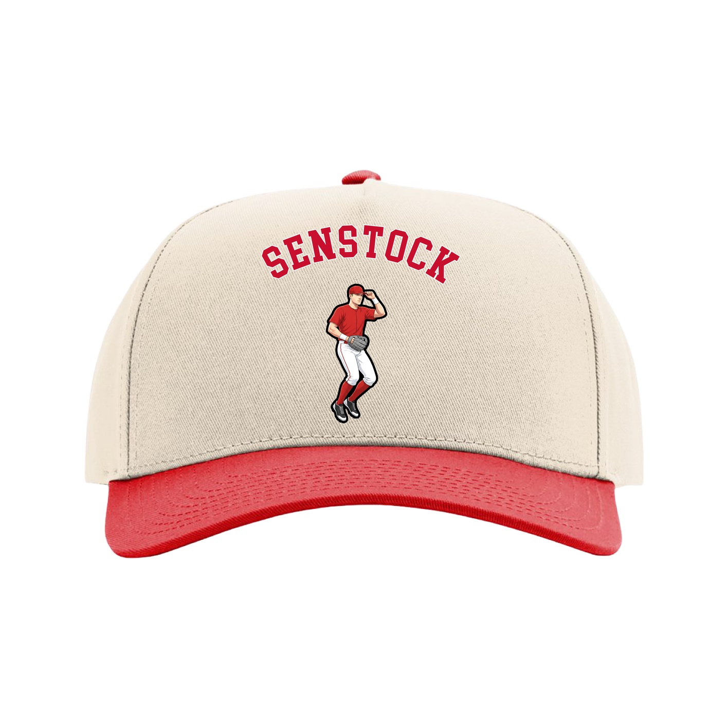 Full Fabric Five-Panel Champ Cap — Shirsey Arch in Cream/Red