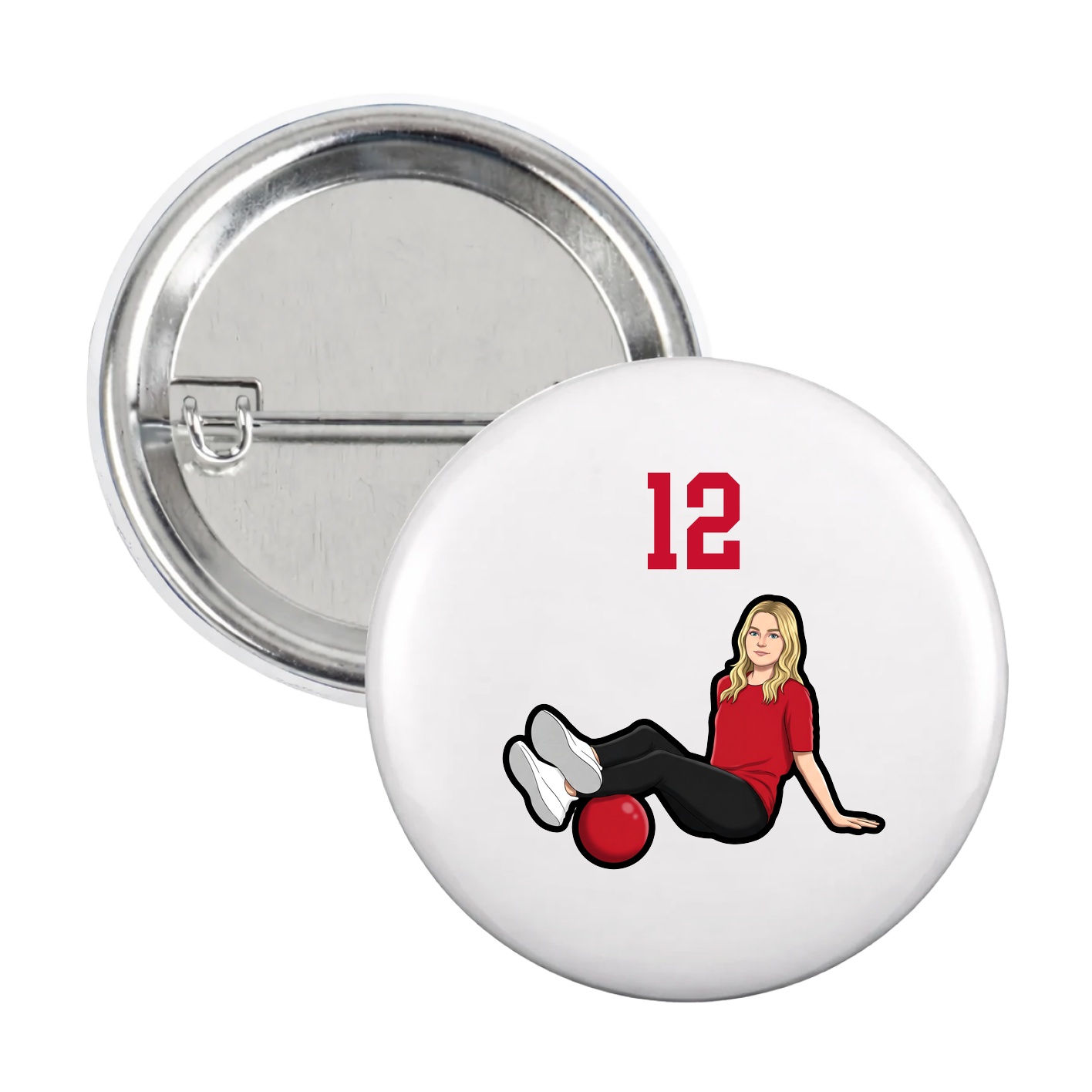 Game Day Button — Number Top in White