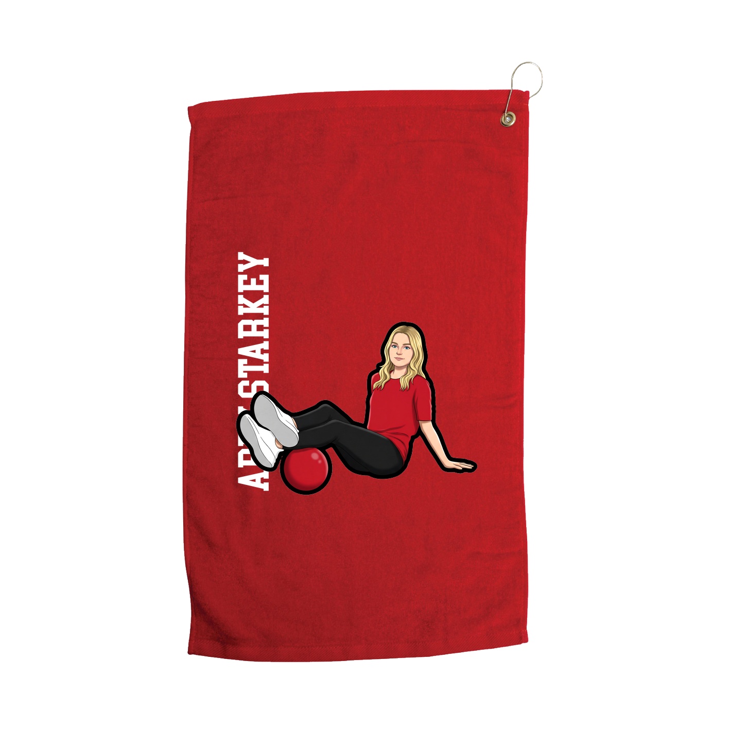 Golf Towel — Name Vertical in Red