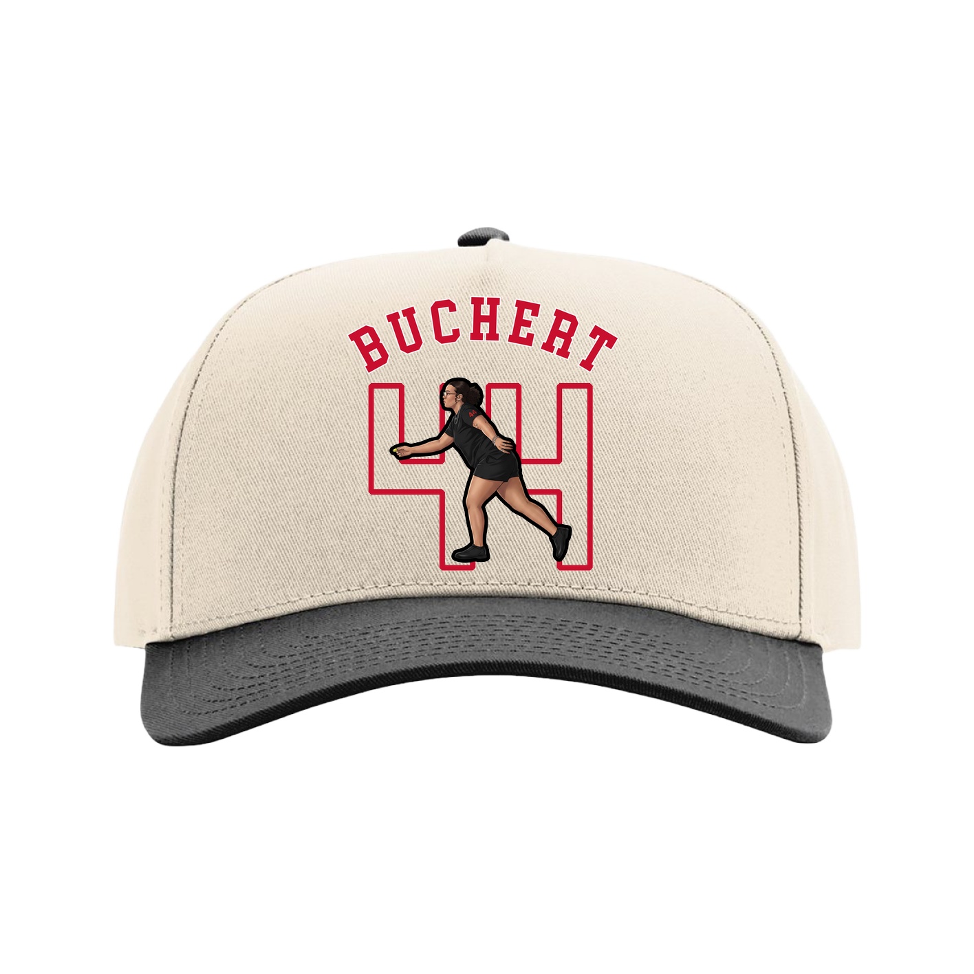 Full Fabric Five-Panel Champ Cap — Shirsey Arch in Cream/Black
