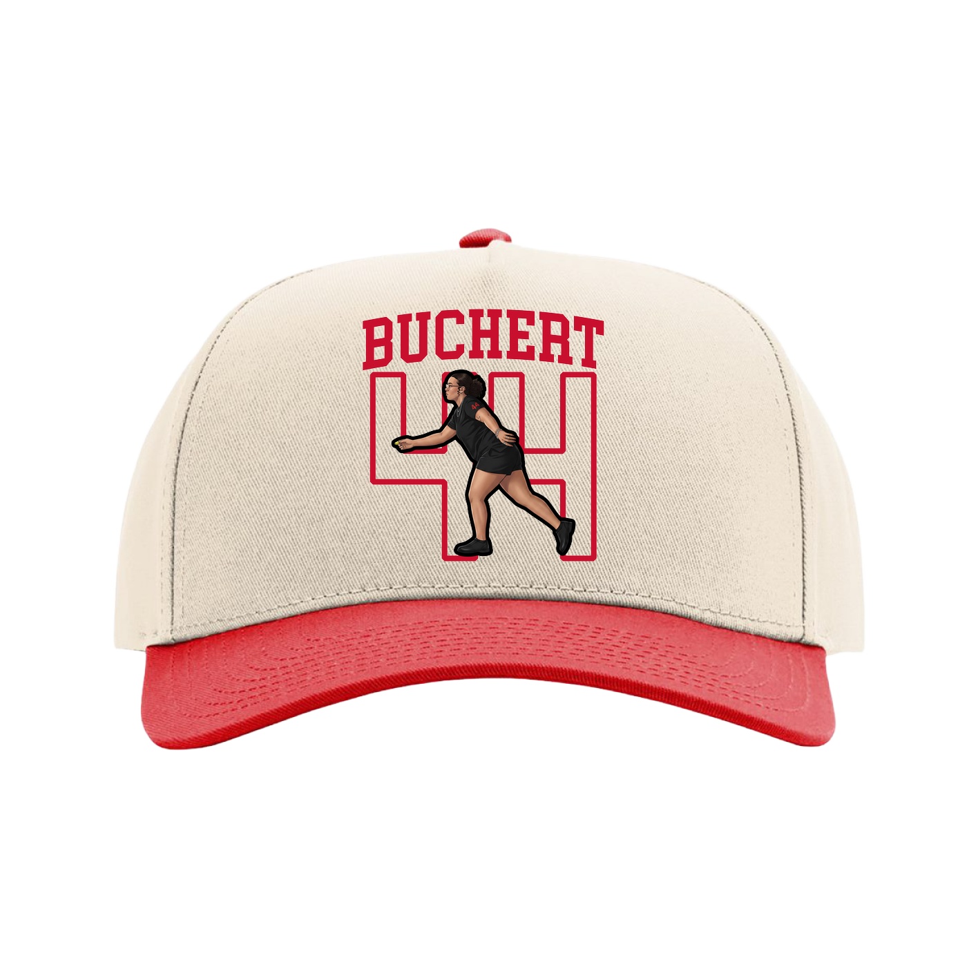 Full Fabric Five-Panel Champ Cap — Shirsey in Cream/Red