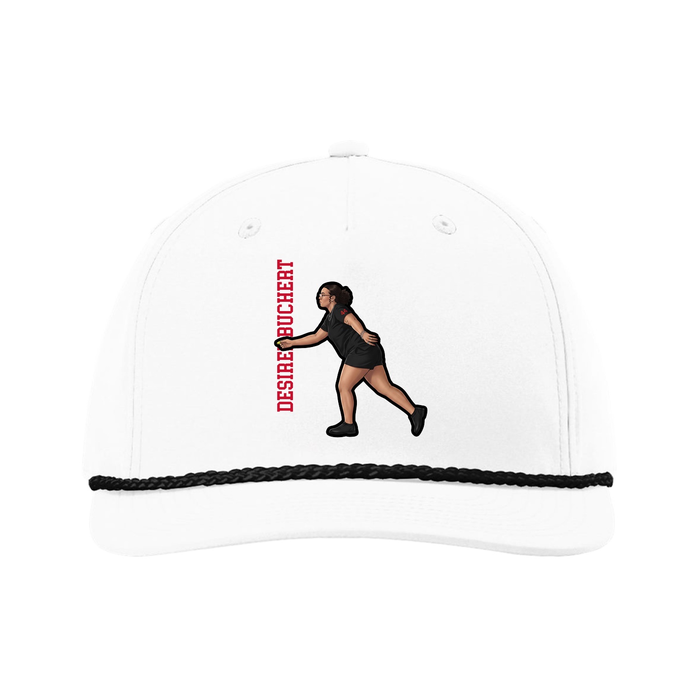 Five-Panel Classic Rope Cap — Name Vertical in White