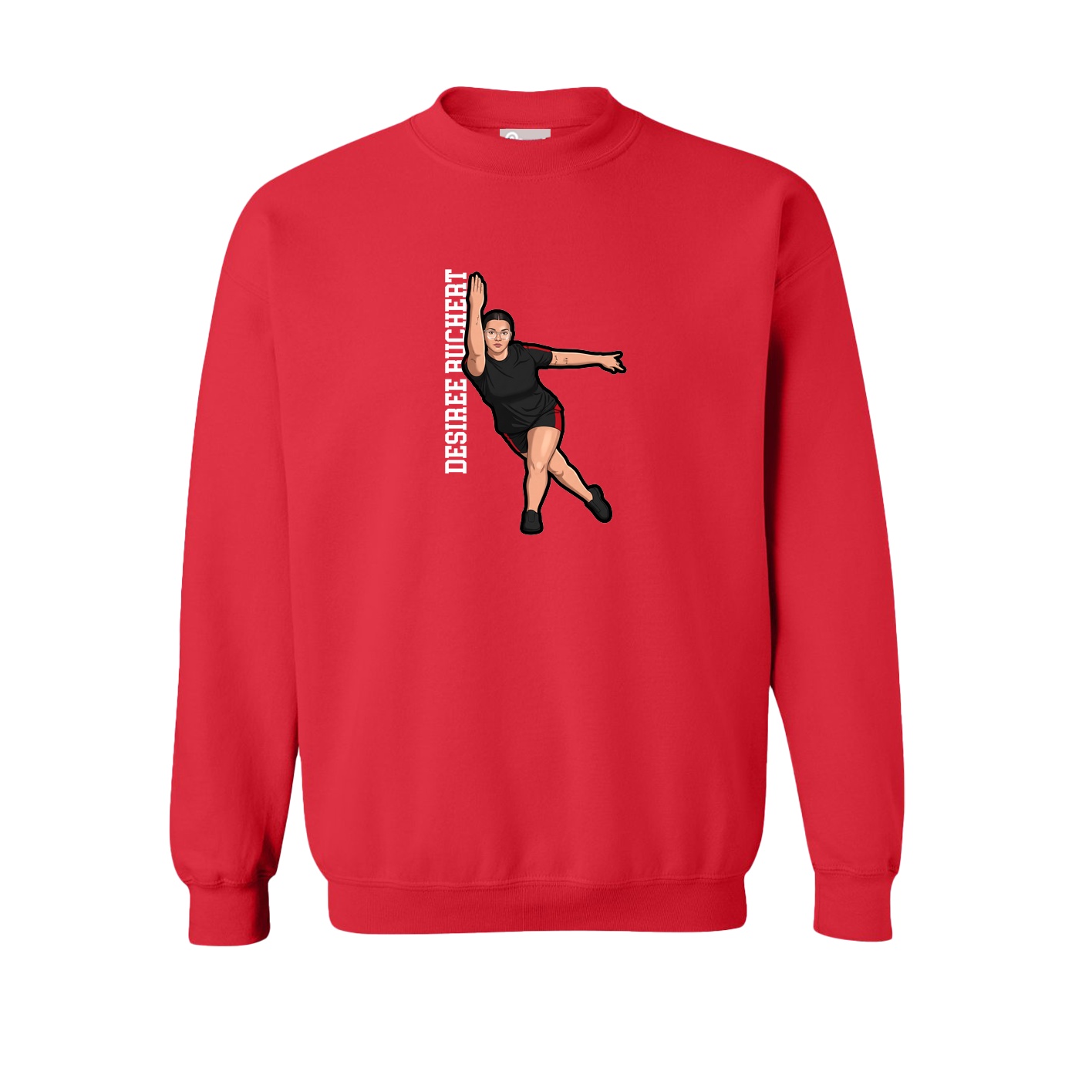 Fleece Crew — Name Vertical in Red