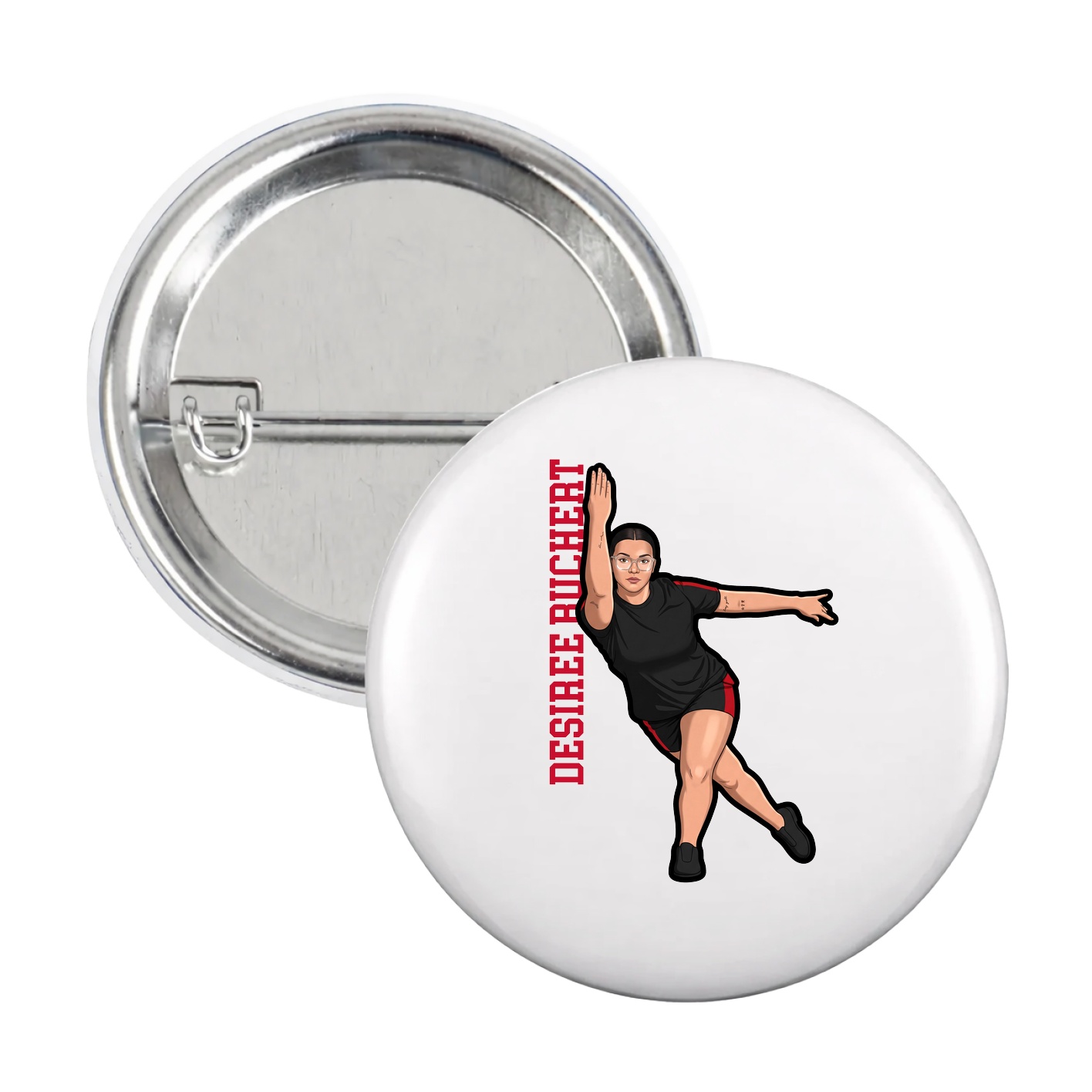 Game Day Button — Name Vertical in White