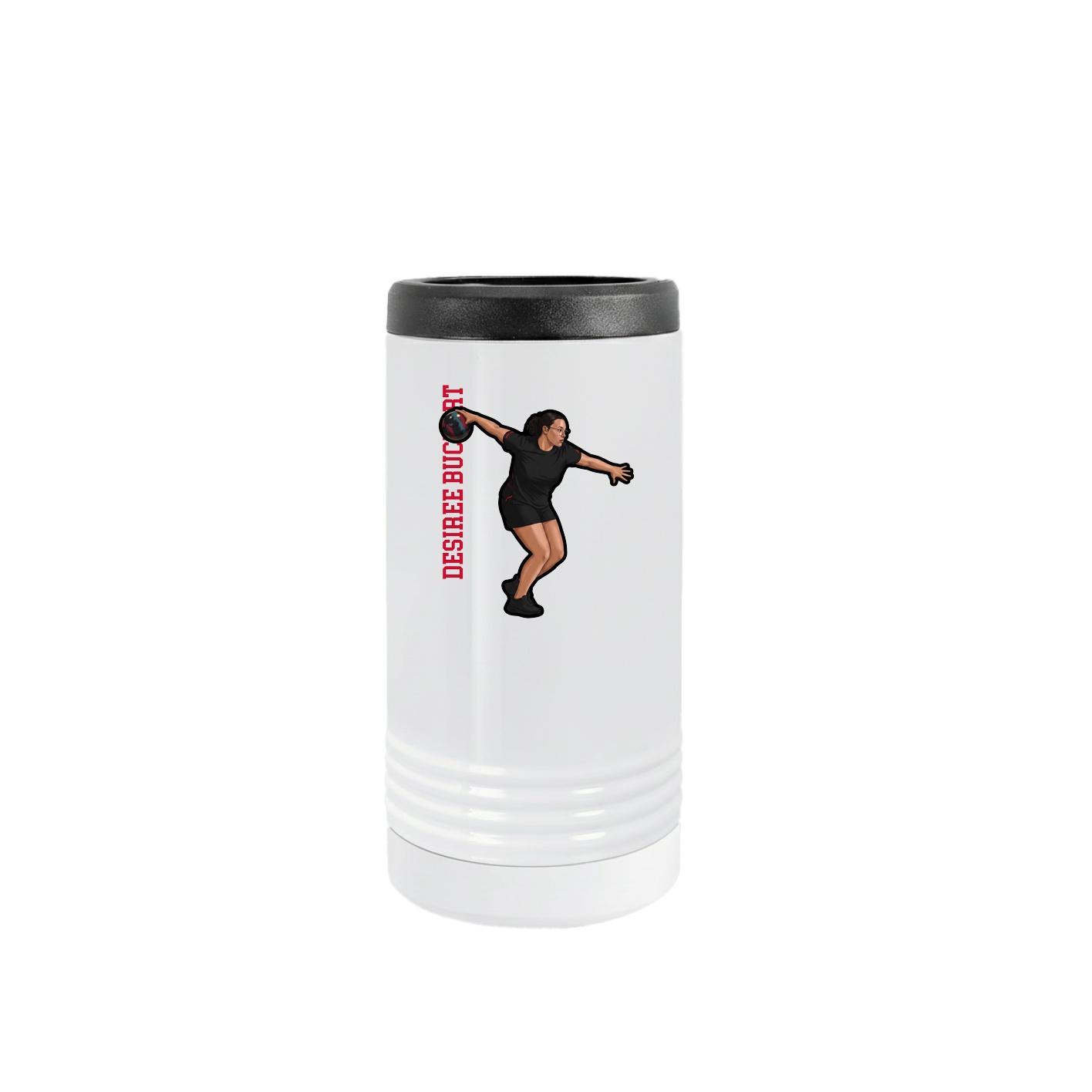 Slim Beverage Holder — Name Vertical in White