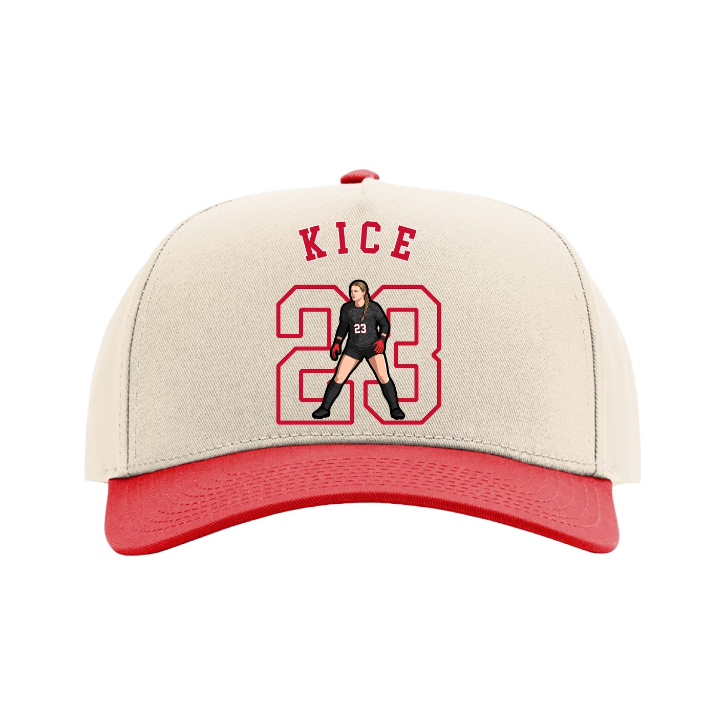 Full Fabric Five-Panel Champ Cap — Shirsey Arch in Cream/Red