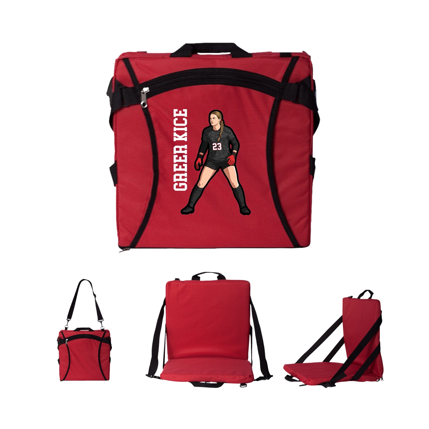 Folding Stadium Seat — Name Vertical in Red