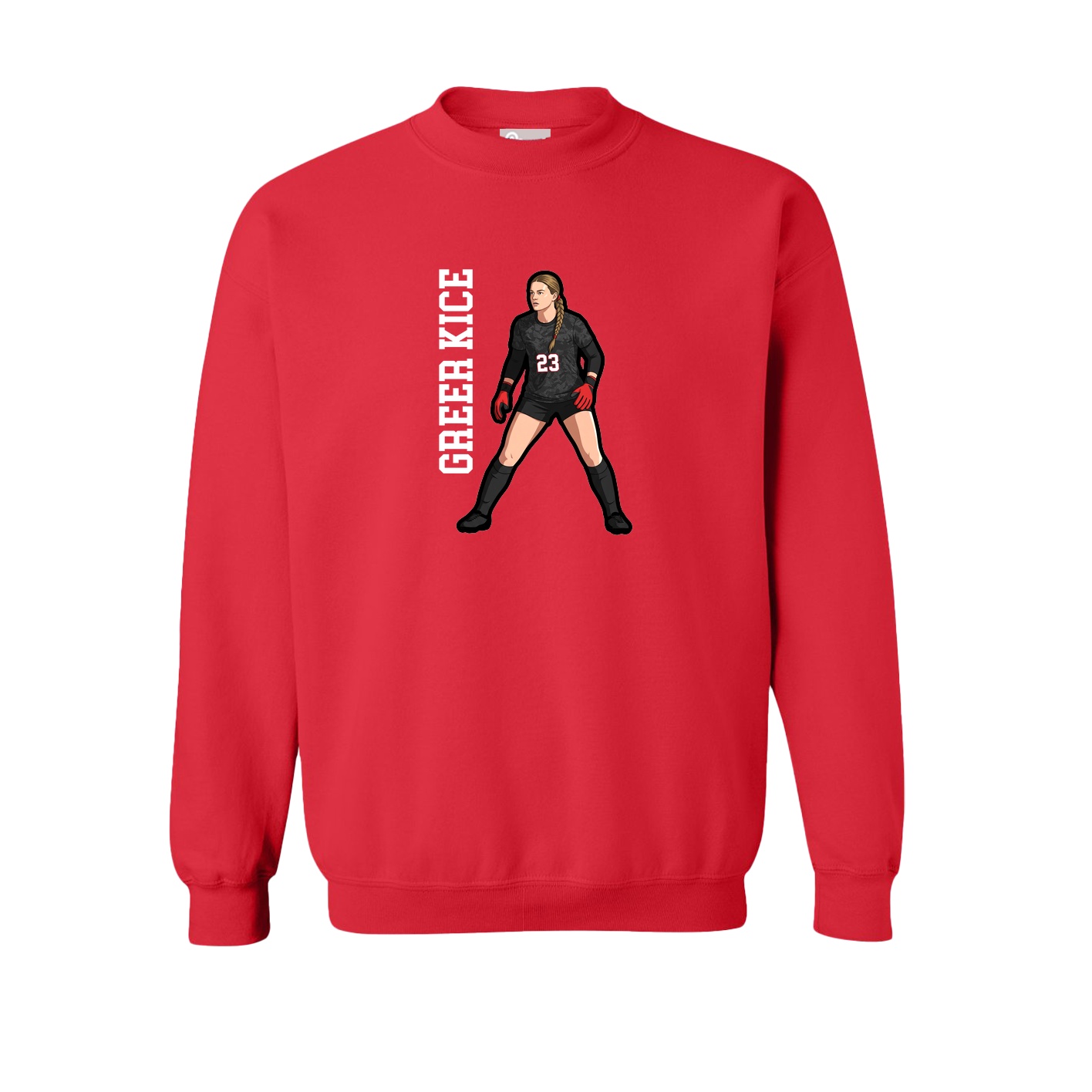 Fleece Crew — Name Vertical in Red