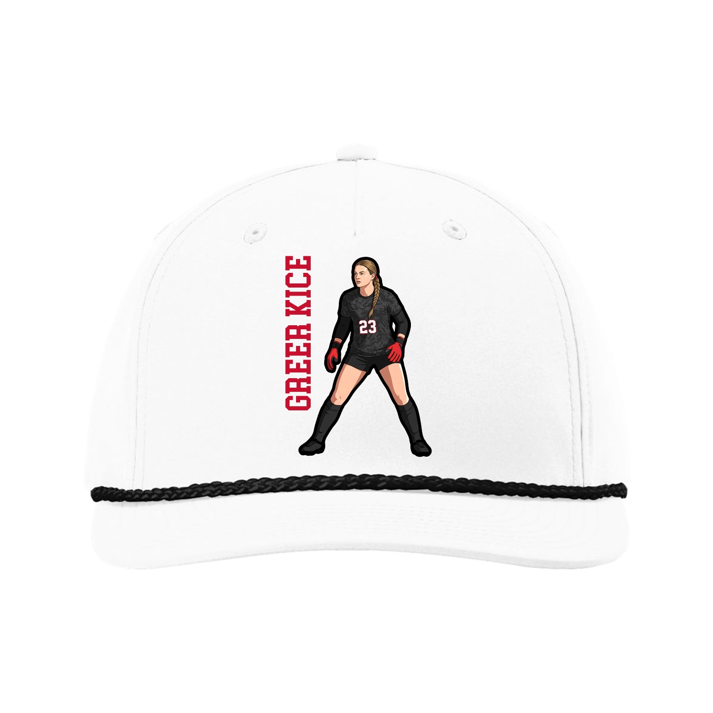 Five-Panel Classic Rope Cap — Name Vertical in White