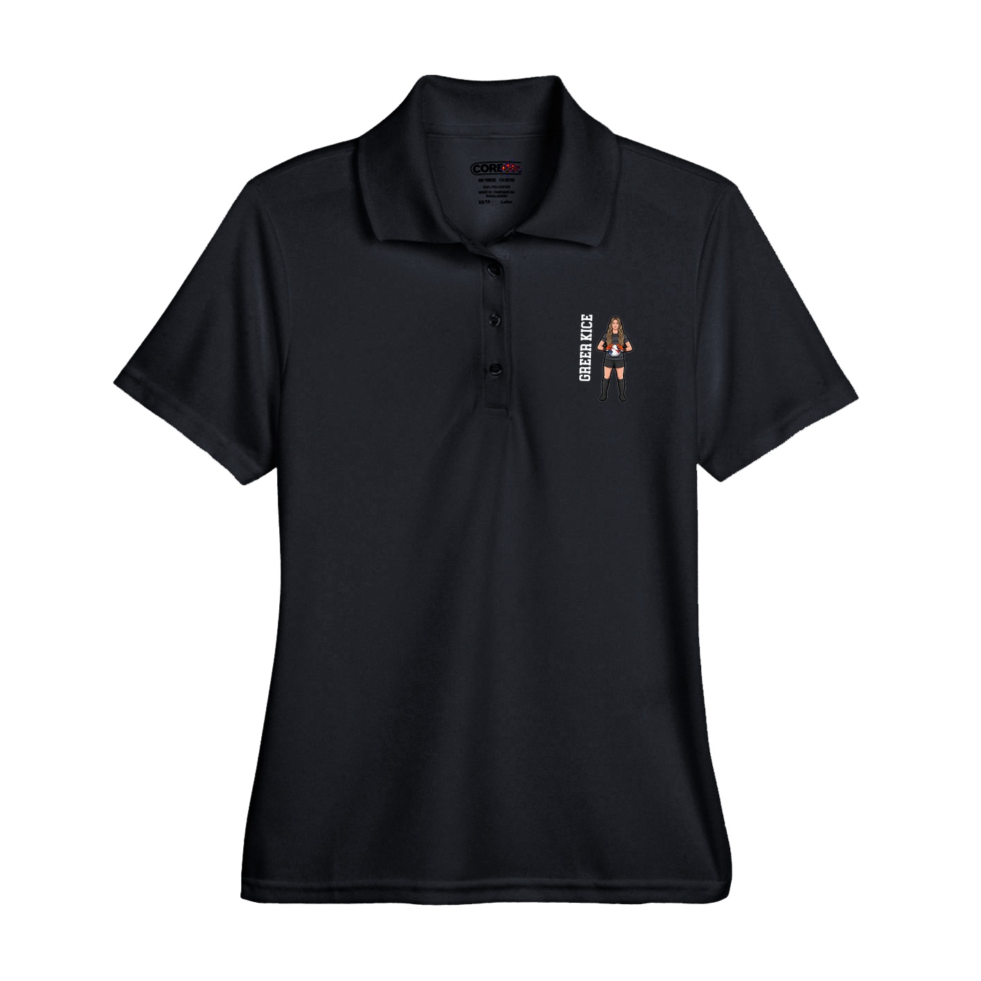 Womens Performance Polo — Name Vertical in Black