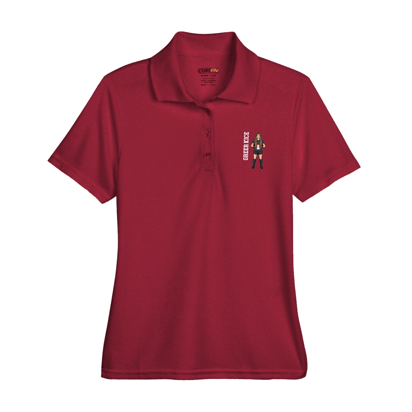 Womens Performance Polo — Name Vertical in Red