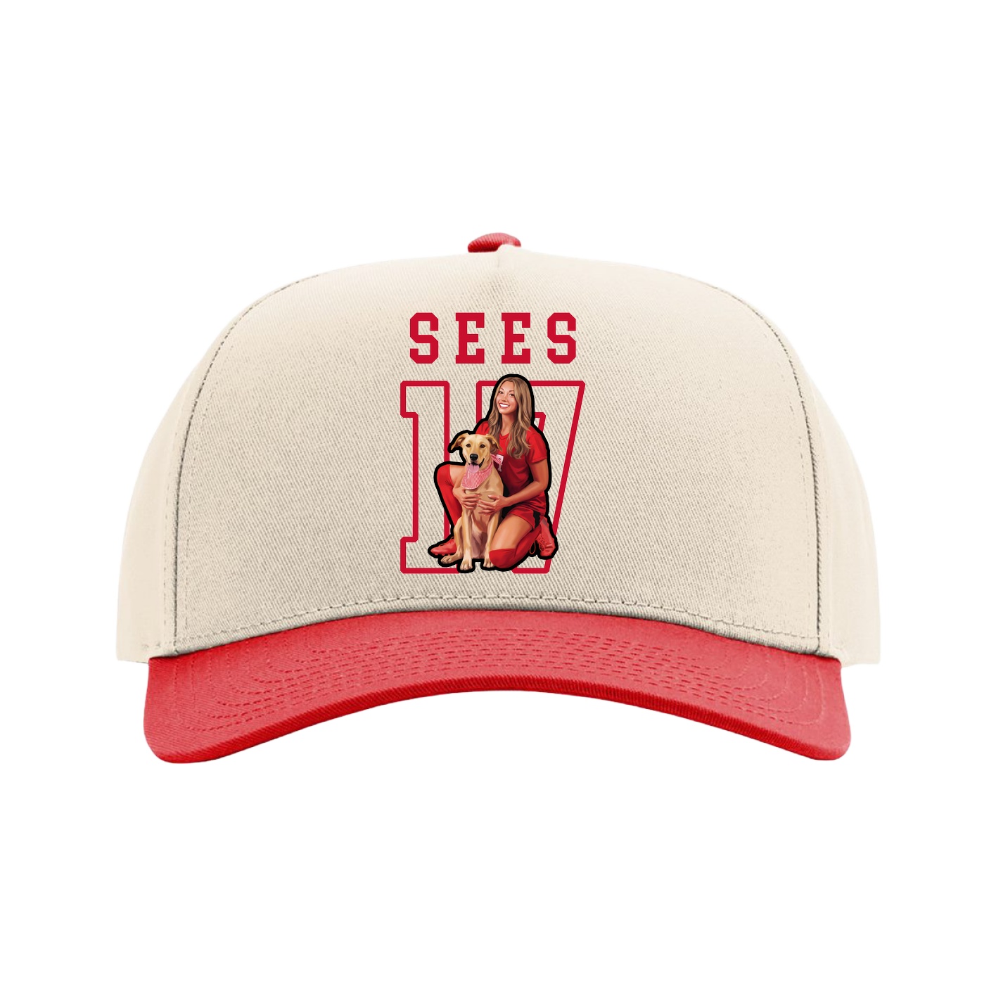 Full Fabric Five-Panel Champ Cap — Shirsey in Cream/Red