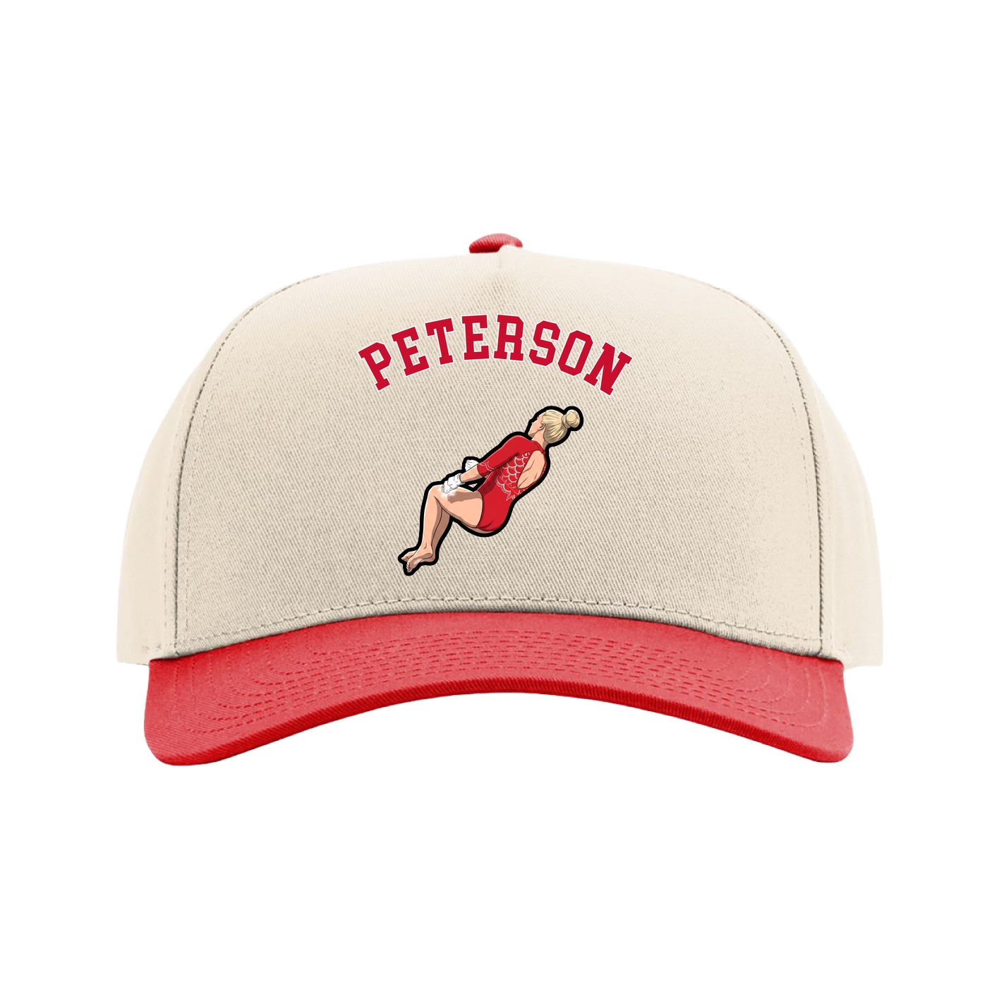 Full Fabric Five-Panel Champ Cap — Shirsey Arch in Cream/Red