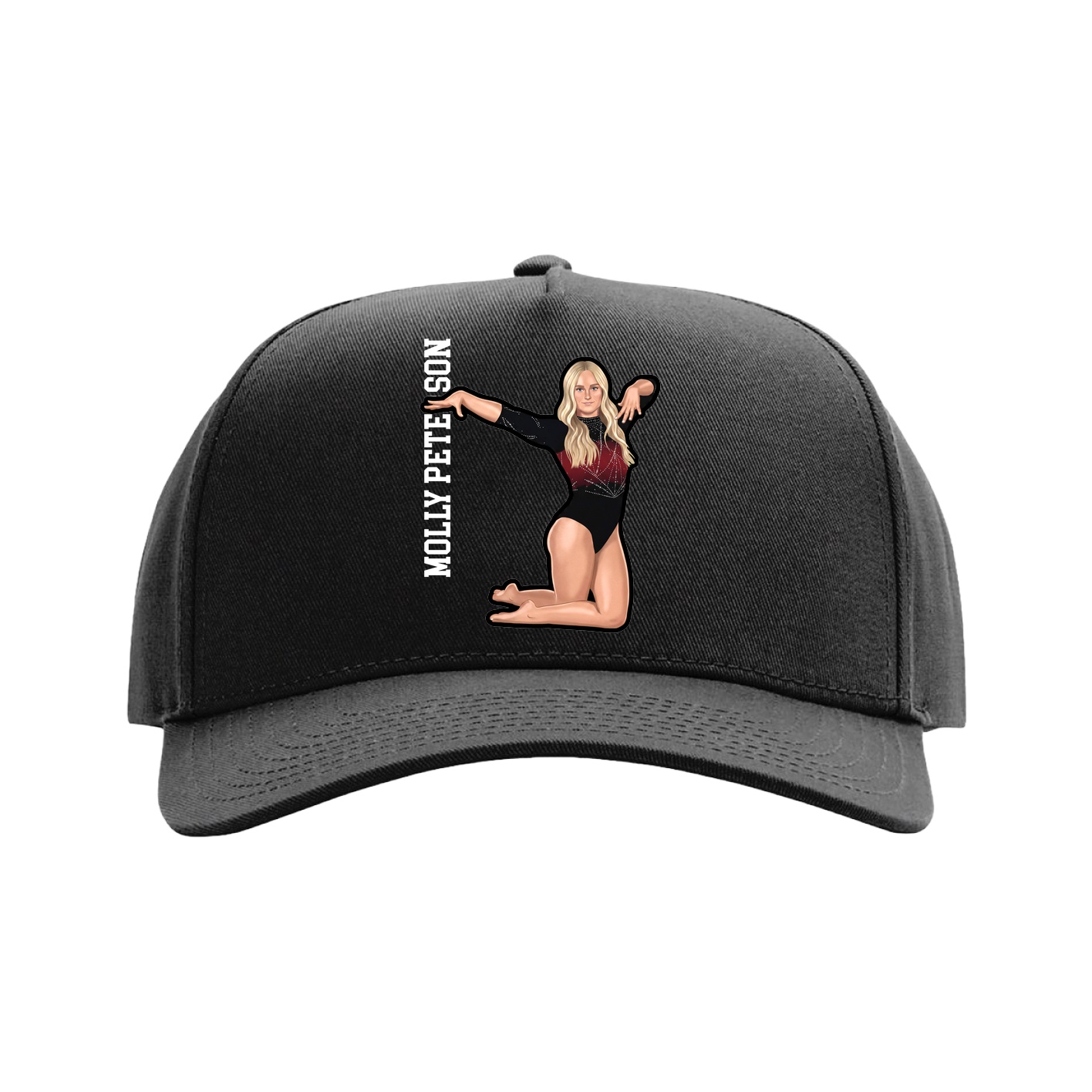 Full Fabric Five-Panel Champ Cap — Name Vertical in Black