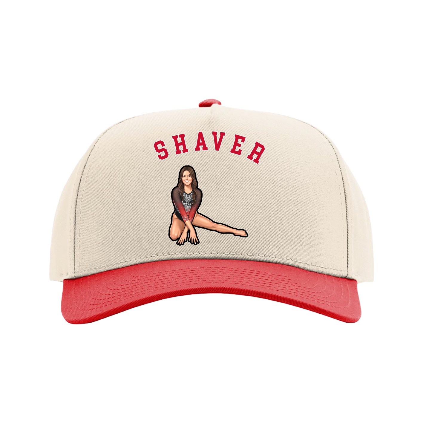 Full Fabric Five-Panel Champ Cap — Shirsey Arch in Cream/Red