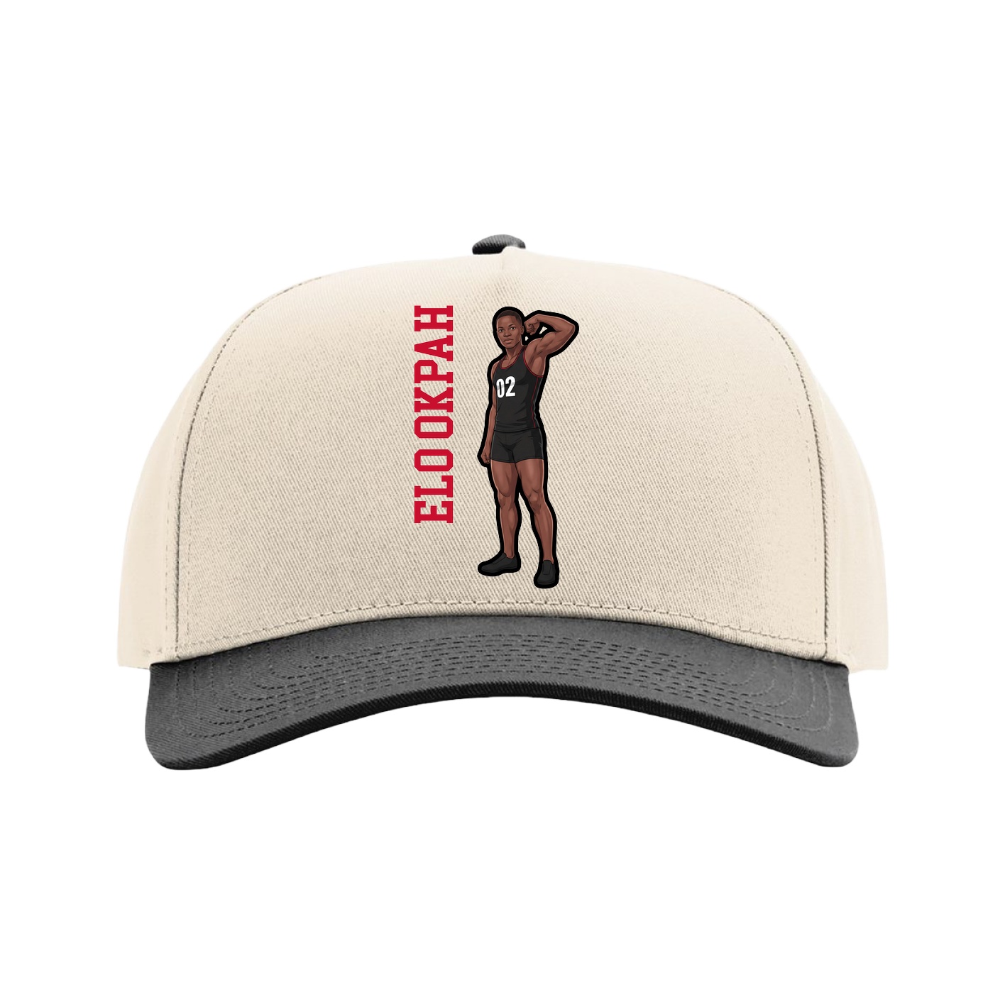 Full Fabric Five-Panel Champ Cap — Name Vertical in Cream/Black